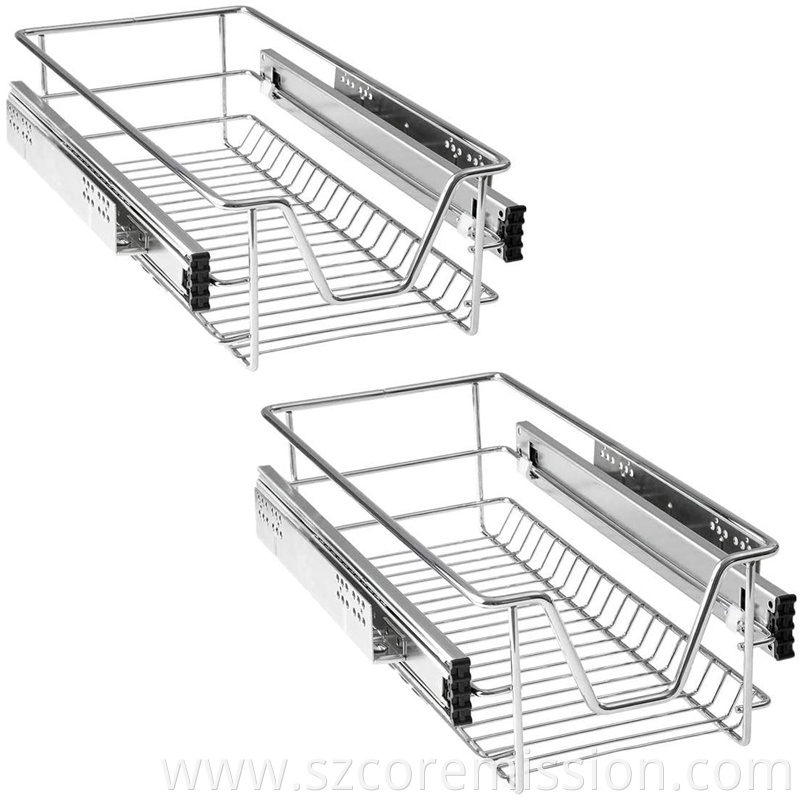 2x Various Sizes Pull-out Basket Kitchen Telescopic Drawer